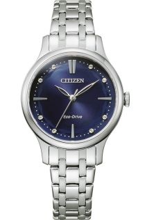 EM0890-85L Citizen Eco-Drive women's watch in steel | Blue dial with crystal markers | EM0890-85L