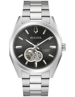 96A270 ulova Surveyor automatic men's watch with visible movement and black dial | 96A270