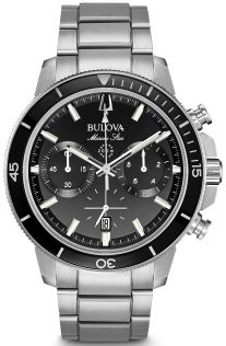 96B272 Bulova Marine Star chronograph men's watch with black dial and 200m water resistance | 96B272
