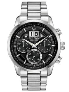 96B319 Bulova Sutton chronograph men's watch with black textured dial and steel bracelet | 96B319