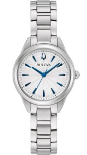 96L285 Bulova Sutton women's watch with silver-white dial and blue hour markers | 96L285