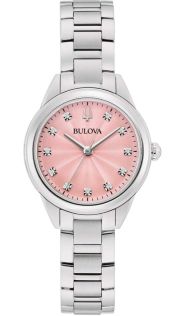 96P249 Elegant women's watch from Bulova with pink dial and 11 diamonds in stainless steel - Sutton Collection | 96P249