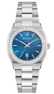 96R246 Elegant women's watch from Bulova with blue mother-of-pearl dial and diamond-set bezel in stainless steel - Surveyor Collection | 96R246