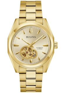 97A182 Elegant automatic men's watch from Bulova with open dial and gold-tone finish - Surveyor Collection | 97A182