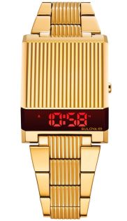 97C110 Bulova Computron Archive Series digital LED watch in retro 70s design with golden finish | 97C110