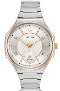 98P182 Bulova CURV women's watch with silver-colored dial, diamonds, and two-tone case | 98P182
