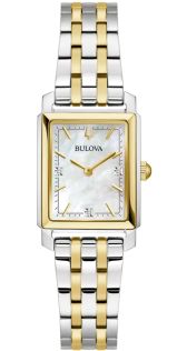 98P220 Elegant rectangular women's watch from Bulova with mother-of-pearl dial and diamonds in two-tone steel - Sutton Collection | 98P220