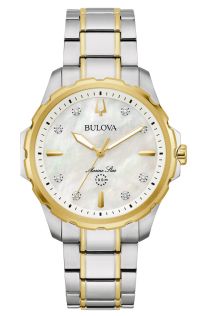 98P227 Elegant women's watch from Bulova with mother-of-pearl dial and diamonds in two-tone steel - Marine Star Collection | 98P227