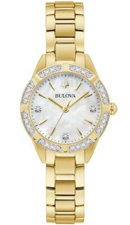 98R297 Elegant women's watch from Bulova with mother-of-pearl dial and 19 diamonds in gold-toned steel - Sutton Collection | 98R297