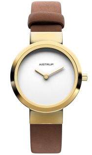 AIW7608 Minimalist Scandinavian women's watch with white dial and brown leather strap in golden finish for the modern and style-conscious woman | AIW7608