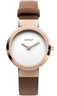 AIW7609 Elegant minimalist women's watch in rose finish with white dial and exclusive brown leather strap designed for the sophisticated woman | AIW7609