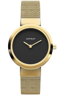 AIW7612 Elegant black women's watch with golden finish and matching mesh strap in Scandinavian minimalism | AIW7612