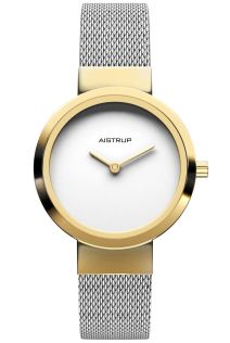AIW7614 Minimalist women's watch with white dial, golden finish, and mesh steel strap in two-part design | AIW7614