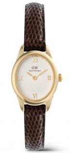 ADW00100891 Ophelia Mini Dark Brown Lizard White Guilloché Gold DW00100891