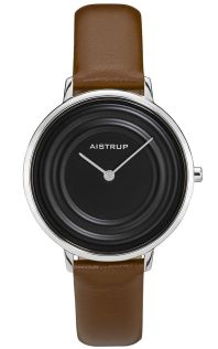 AIW7720 Exclusive black women's watch with water ring effect and brown leather strap from the Aistrup Raindrop collection | AIW7720