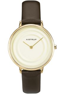 AIW7724 Elegant women's watch with wandering effect and golden finish from the Aistrup Raindrop series with brown leather strap | AIW7724