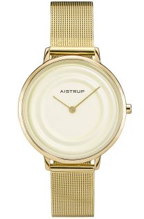 AIW7702 Exclusive women's watch with cream-white water ring effect and mesh strap in golden finish from the Aistrup Raindrop collection | AIW7704