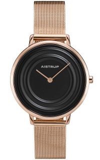 AIW7705 Modern women's watch with black water ring effect and mesh strap in rose finish from the Aistrup Raindrop collection | AIW7705