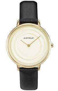 AIW7712 Exclusive women's watch with cream white water ring effect and golden finish from the Aistrup Raindrop collection with black leather strap | AIW7712