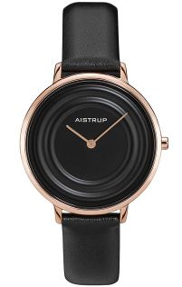AIW7713 Sleek women's watch in rose finish with black water ring effect and leather strap from the Aistrup Raindrop collection | AIW7713