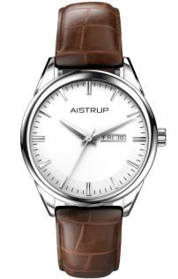 AIW7801 Classic men's watch with white dial, date and day display, and brown leather strap from the Aistrup Classic 78 collection | AIW7801