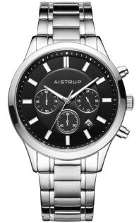 AIW8001 Elegant men's watch with black dial, chronograph function, and sleek steel bracelet from the Aistrup Classic Sapphire collection | AIW8001
