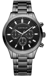 AIW8003 Exclusive men's watch in black ion-plated steel with chronograph function and matching black bracelet from the Aistrup Classic Sapphire collection | AIW8003