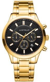 AIW8004 Luxurious men's watch with black dial and chronograph function in golden finish with matching gold-toned steel bracelet | AIW8004