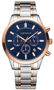AIW8005 Elegant men's watch with blue dial, chronograph function, and 43mm case in two-tone steel and rose design with matching bi-color bracelet | AIW8005