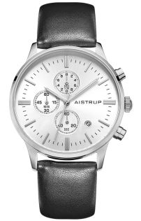 AIW8102 Classic men's watch with white dial, chronograph function, and 43mm stainless steel case with black leather strap | AIW8102