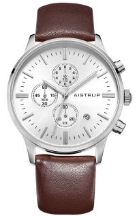 AIW8104 Classic men's watch with white dial, chronograph function, and 43mm stainless steel case with brown leather strap | AIW8104