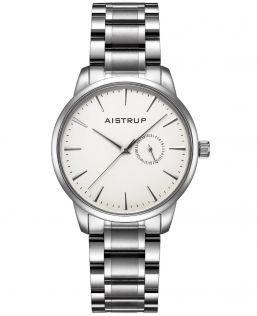 AIW8201 Elegant men's watch with white dial, date display, and stainless steel bracelet in minimalist design | Aistrup Rounded Elegance AIW8201