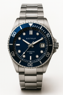 AIW8301 Professional automatic dive watch with blue dial, 200M water resistance, and robust steel bracelet from Aistrup Automatik collection | AIW8301