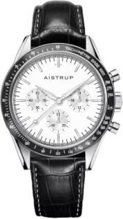 AIW8703 Aistrup AIW8703 Classic Sapphire Chronograph men's watch with white dial and black leather strap | AIW8703
