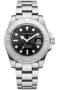 AIW8801 Aistrup men's watch with black dial, rotating bezel, and steel bracelet | AIW8801