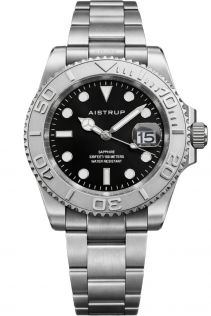 AIW8801 Aistrup men's watch with black dial, rotating bezel, and steel bracelet | AIW8801