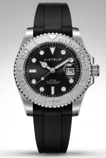 AIW8802 Aistrup sporty men's watch with black dial, silver-colored rotating bezel, and black rubber strap | AIW8802
