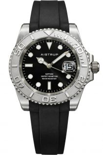 AIW8802 Aistrup sporty men's watch with black dial, silver-colored rotating bezel, and black rubber strap | AIW8802