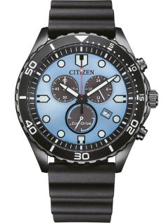 AT2567-18L Citizen Eco-Drive chronograph in black steel with H500 movement and blue dial | AT2567-18L