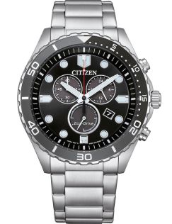 AT2568-82E Citizen Eco-Drive chronograph in steel with H500 movement and black dial | AT2568-82E