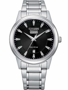 AW0100-86E Citizen Eco-Drive men's watch in steel with day/date | Black sunray dial | AW0100-86E