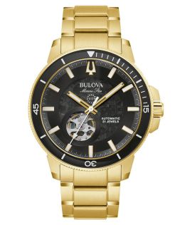 97A174 Bulova Marine Star automatic men's watch with visible movement and golden finish | 97A174