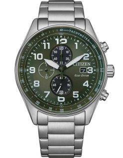 CA0770-72X Citizen sports watch with Eco-Drive chronograph and military green dial | CA0770-72X