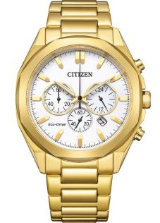 CA4592-85A Citizen Eco-Drive chronograph in gold-colored steel | White dial with chronograph | CA4592-85A
