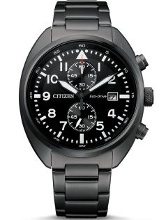 CA7047-86E Citizen Eco-drive chronograph in gray IP steel | Black military design with chronograph and 7-month power reserve | CA7047-86E