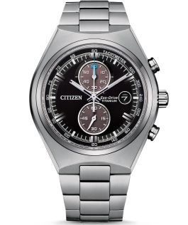 CA7090-87E Citizen Eco-Drive chronograph watch in super titanium with black dial and 210 days power reserve | CA7090-87E