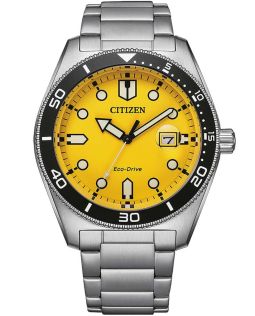AW1760-81Z Citizen Eco-Drive men's watch in steel | Sport design with yellow dial and rotating bezel | AW1760-81Z