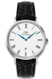 ADW00100914 Daniel Wellington Classic Roman Numerals Date Black Croc Belly Silver DW00100914