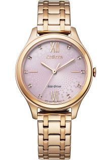 EM0503-75X Citizen Eco-drive women's watch with mother-of-pearl dial | Rose gold-plated elegance with crystal hour markers and 180-day power reserve | EM0503-75X