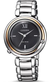 EM0658-87E Citizen L Collection women's watch with genuine diamond | Slim Eco-drive watch with black dial and six-month power reserve | EM0658-87E